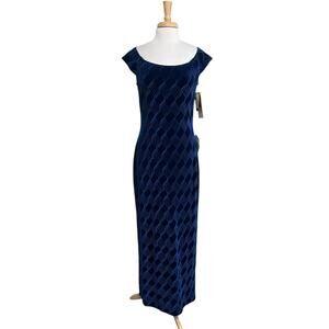 McClintock 90s Deep Blue Velour Velvet Maxi Prom Dress Sz 14 WhimsiGoth Fairy